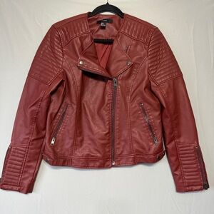 Forever 21 Womens Faux Leather Moto Jacket Size Large Merlot Biker Baddie Edgy